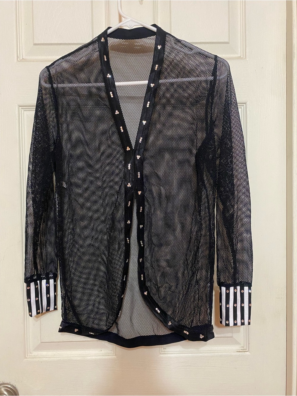 NWOT black sheer mesh cardigan EMBELLISHED WITH RHINESTONES size L UNISEX